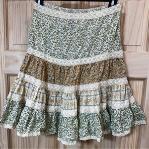 Rampage Green and Yellow Floral A-Line Skirt